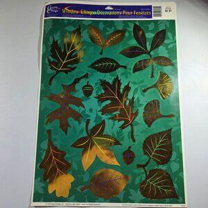 Autumn Window Clings Leaf Reusable vtg 90s metallic fall decor thanksgiving